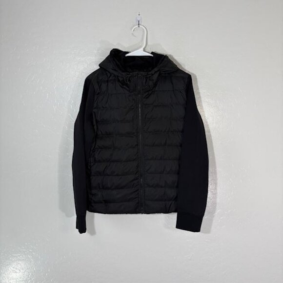 Theory Jacket Womens Medium Puffer Combo Knit Tech Hooded Full Zip Lightweight - Picture 1 of 9